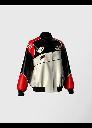 Bershka Bershka suni deri kırmızı yarışçı ceketi y2 stili