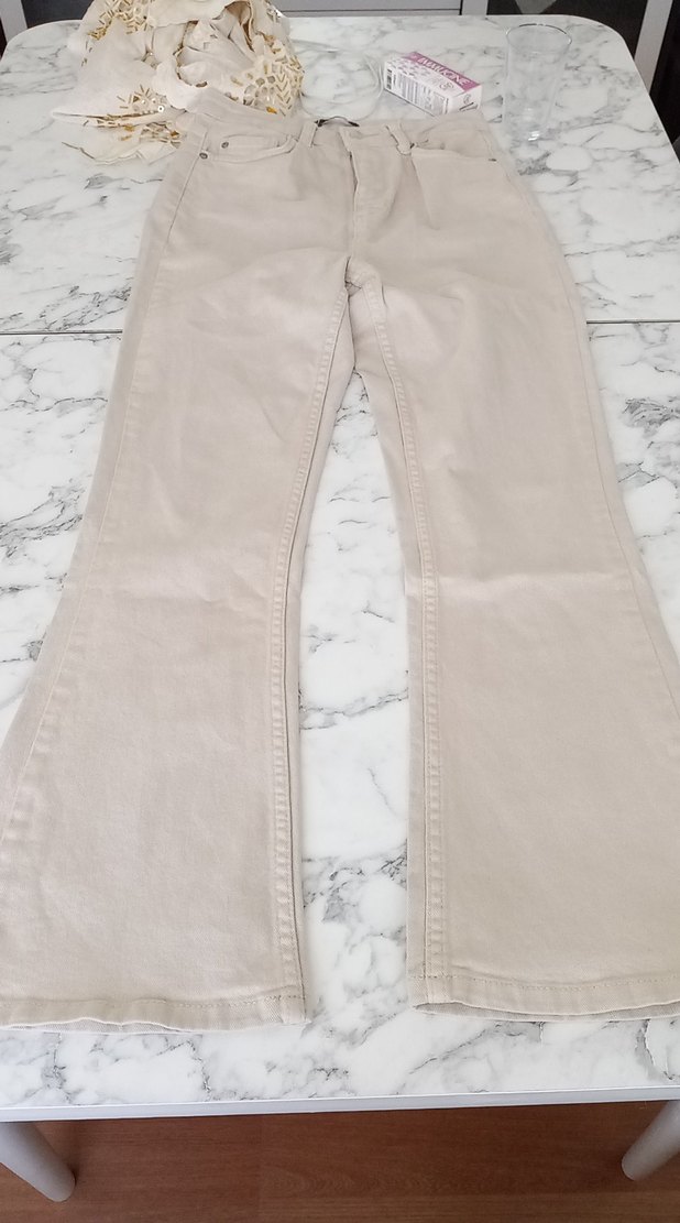 Bej Bol Kesim Keten Kadın Pantolon - Görsel 2