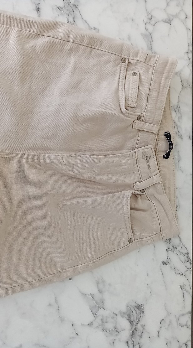 Bej Bol Kesim Keten Kadın Pantolon - Görsel 3