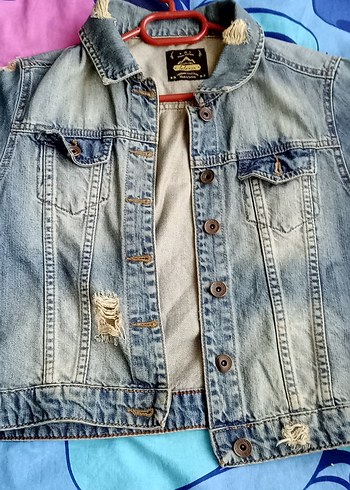 Düğmeli Gri Kadın Denim Ceket - Görsel 5