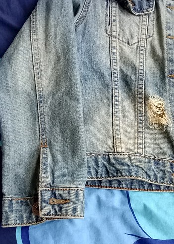 Düğmeli Gri Kadın Denim Ceket - Görsel 7