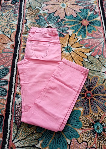 Düğmeli Pembe Kız Pantolonu