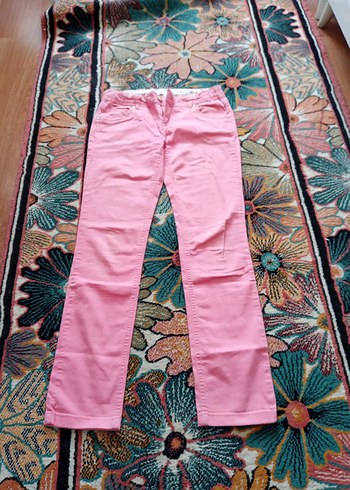 13-14 Yaş Beden Düğmeli Pembe Kız Pantolonu