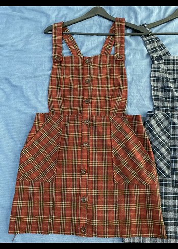 2 adet Kadın Ekoseli Düğmeli Askılı jile - Görsel 3