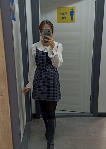 2 adet Kadın Ekoseli Düğmeli Askılı jile - Görsel 2