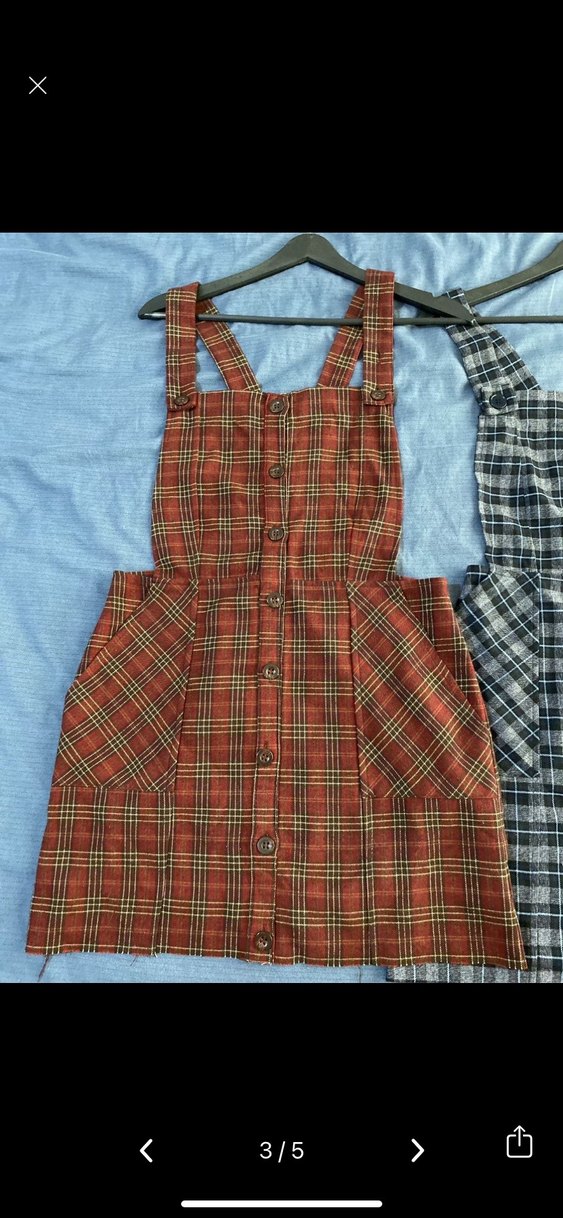 2 adet Kadın Ekoseli Düğmeli Askılı jile - Görsel 3