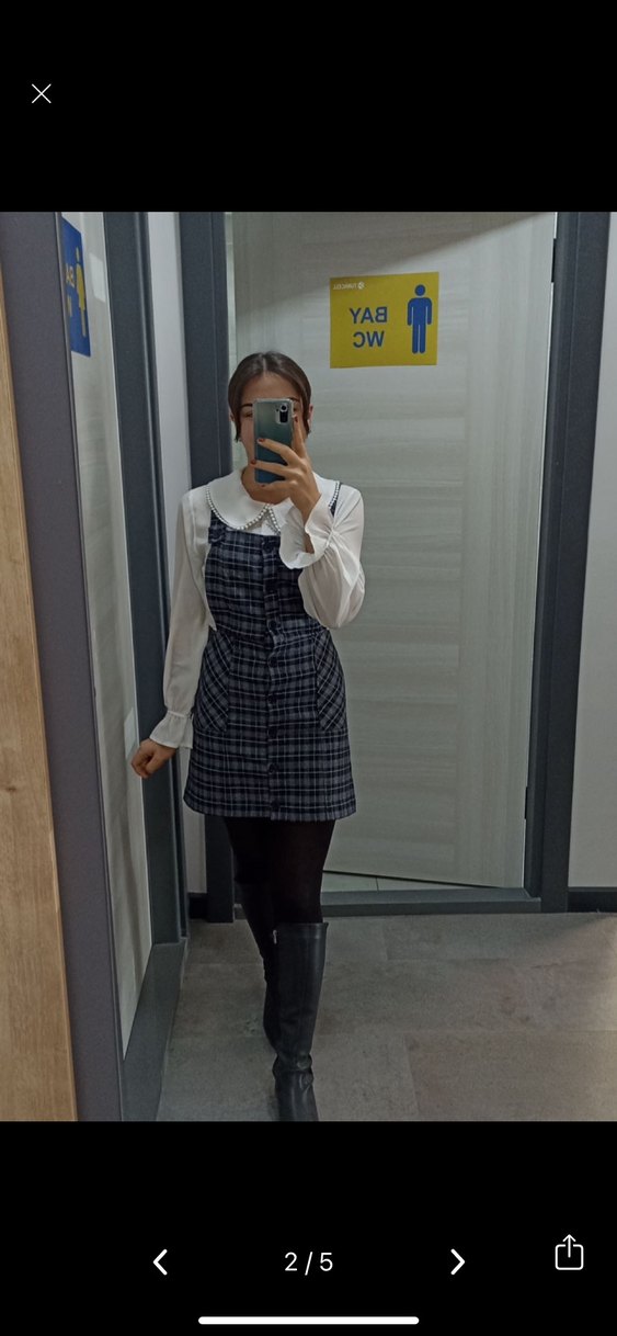 2 adet Kadın Ekoseli Düğmeli Askılı jile - Görsel 2