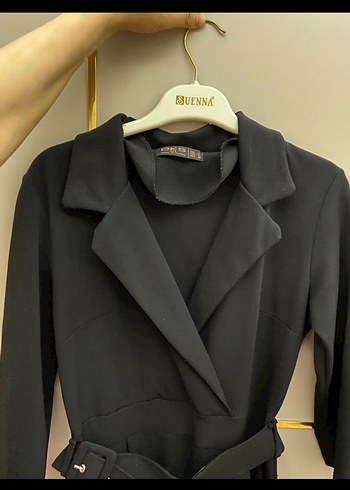 Kadın Siyah Uzun Tulum Kemerli - Görsel 3