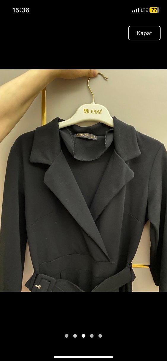 Kadın Siyah Uzun Tulum Kemerli - Görsel 3