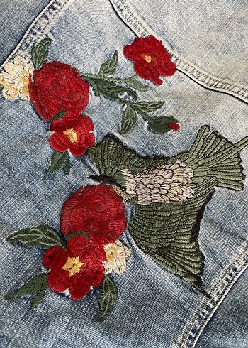 Mavi Jeans Nakışlı Kadın Kot Ceket, Düğmeli, Normal Boy