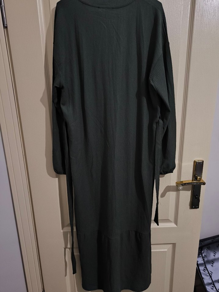 Kadın asker yeşili uzun alttan robalı elbise - Görsel 2