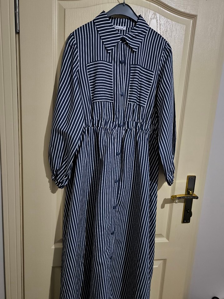 Kadın Lacivert Zebra Desenli Uzun Elbise - Görsel 2