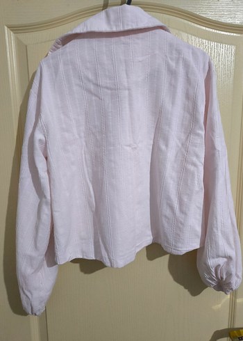 Pembe Uzun Kollu Keten Gömlek ceket - Görsel 2