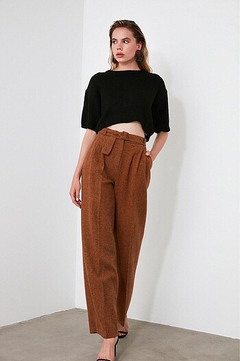 Kiremit Kemerli Bol Paça Pantolon - Görsel 3