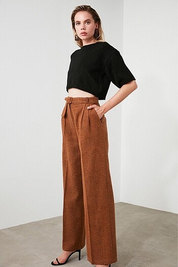 Kiremit Kemerli Bol Paça Pantolon - Görsel 2