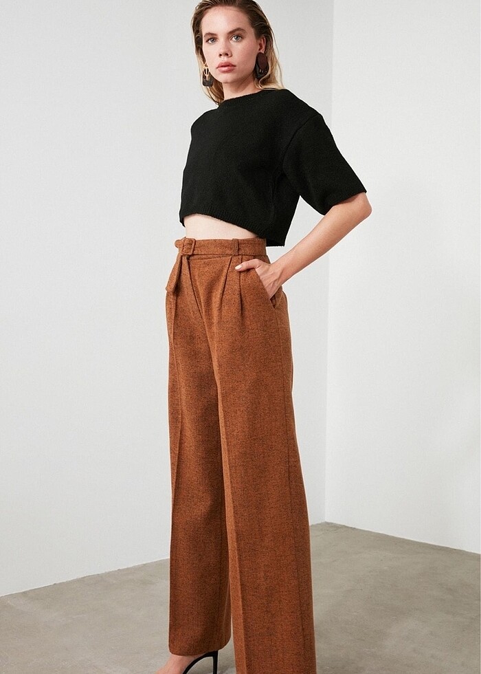 Kiremit Kemerli Bol Paça Pantolon - Görsel 2