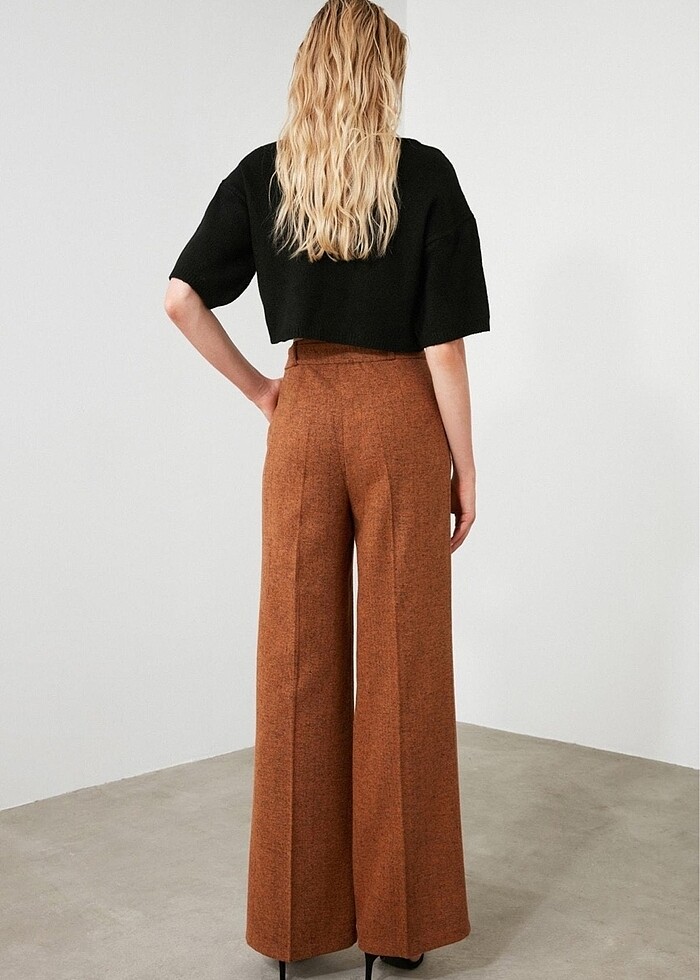 Kiremit Kemerli Bol Paça Pantolon - Görsel 4