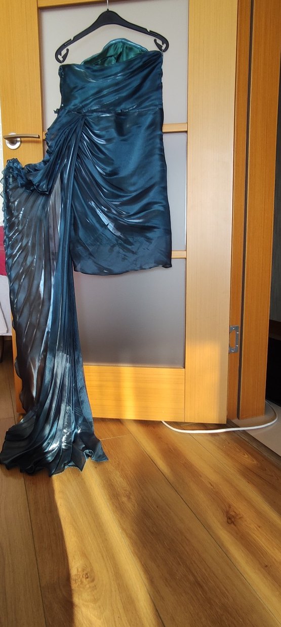 Turkuaz Drapeli Uzun Abiye Elbise - Görsel 2