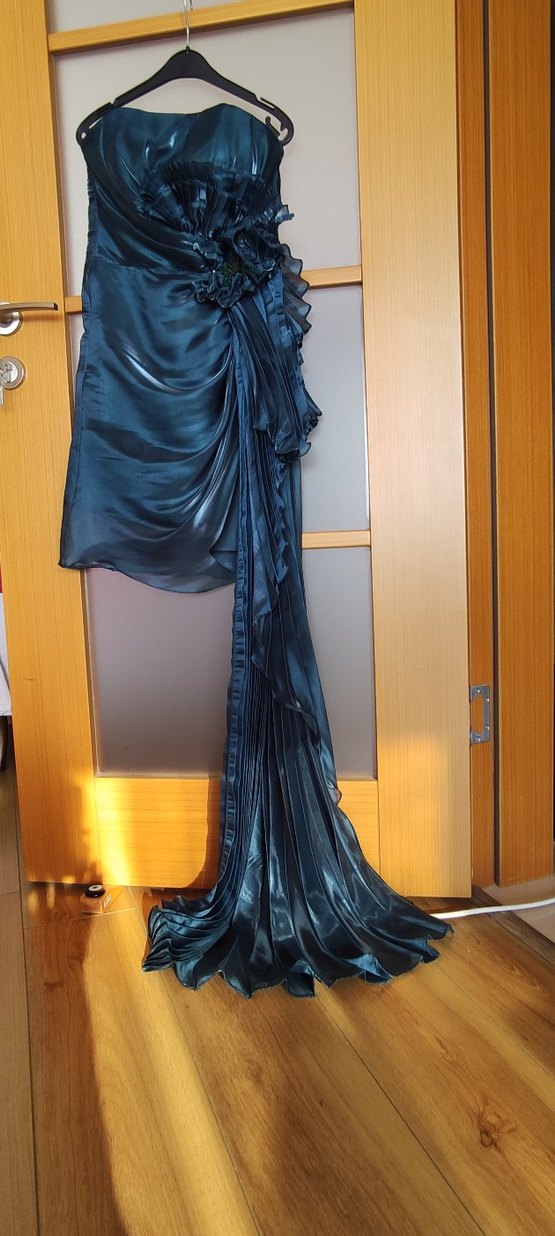 Turkuaz Drapeli Uzun Abiye Elbise - Görsel 3