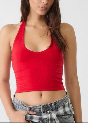 Kırmızı V Yaka Kadın Crop Top