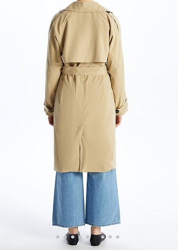 Bej Düğmeli Midi Kadın Trençkot - Görsel 3