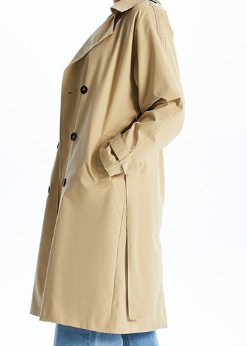 Bej Düğmeli Midi Kadın Trençkot - Görsel 2