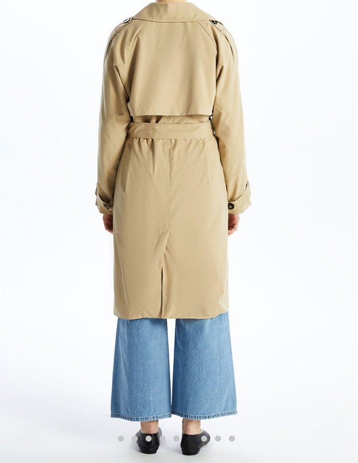 Bej Düğmeli Midi Kadın Trençkot - Görsel 3