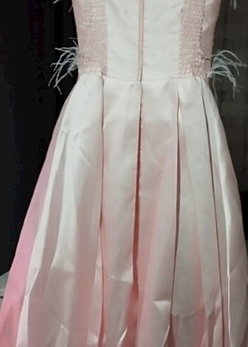 Kız Çocuk Pembe Saten Kürklü Elbise - Görsel 2