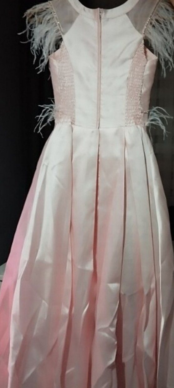 Kız Çocuk Pembe Saten Kürklü Elbise - Görsel 2