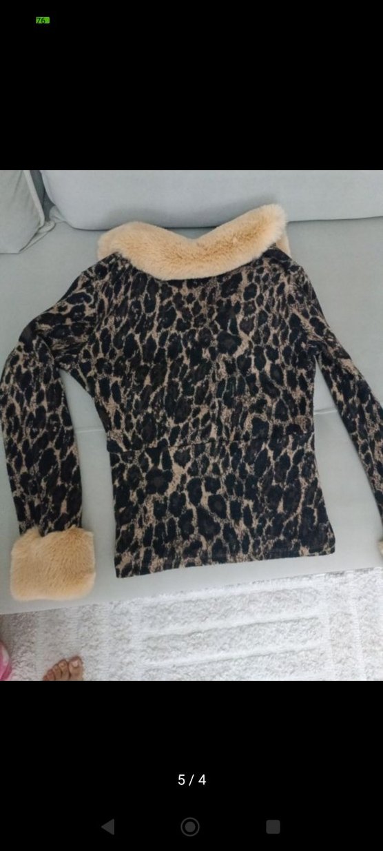 Kahverengi Leopar Desenli Suni Kürk Detaylı Bluz - Görsel 3