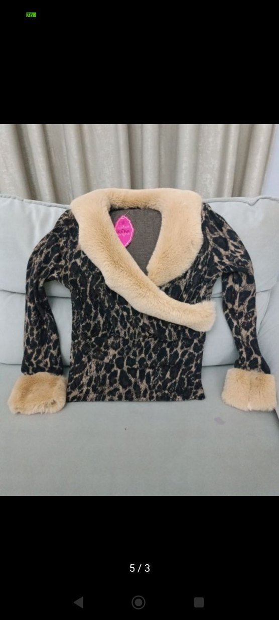 Kahverengi Leopar Desenli Suni Kürk Detaylı Bluz - Görsel 2