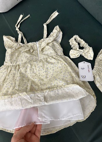 Kız Çocuk bej Pamuklu Fırfırlı Elbise 12ay - Görsel 3