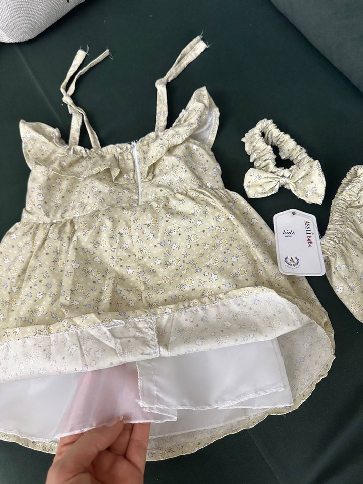 Kız Çocuk bej Pamuklu Fırfırlı Elbise 12ay - Görsel 3