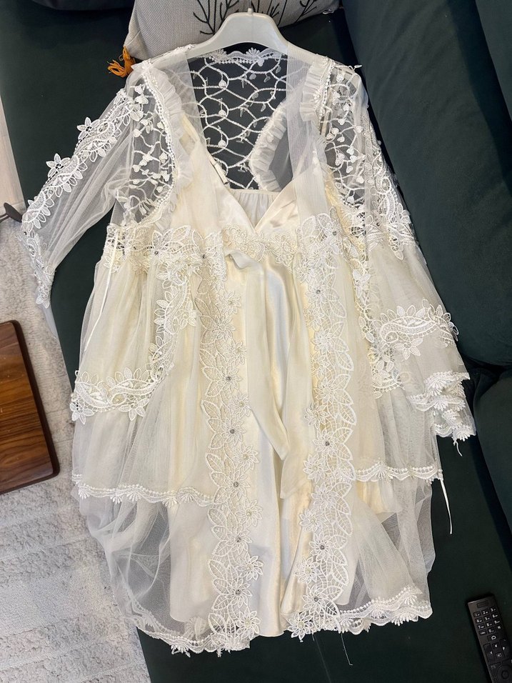 Bohem Mini Gelinlik.. beyaz sabahlık 2lü - Görsel 5