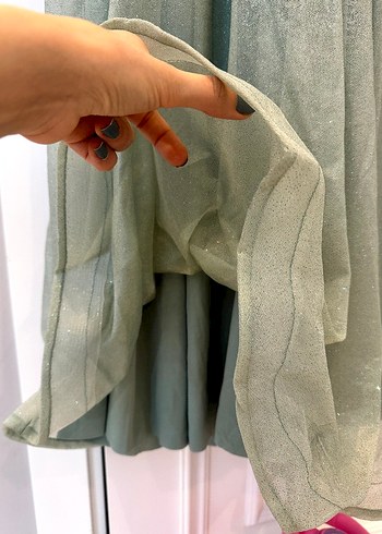 Yeşil simli Uzun Kollu Uzun Abiye Elbise - Görsel 5