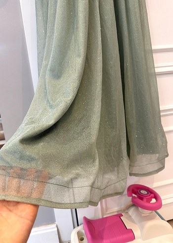 Yeşil simli Uzun Kollu Uzun Abiye Elbise - Görsel 6