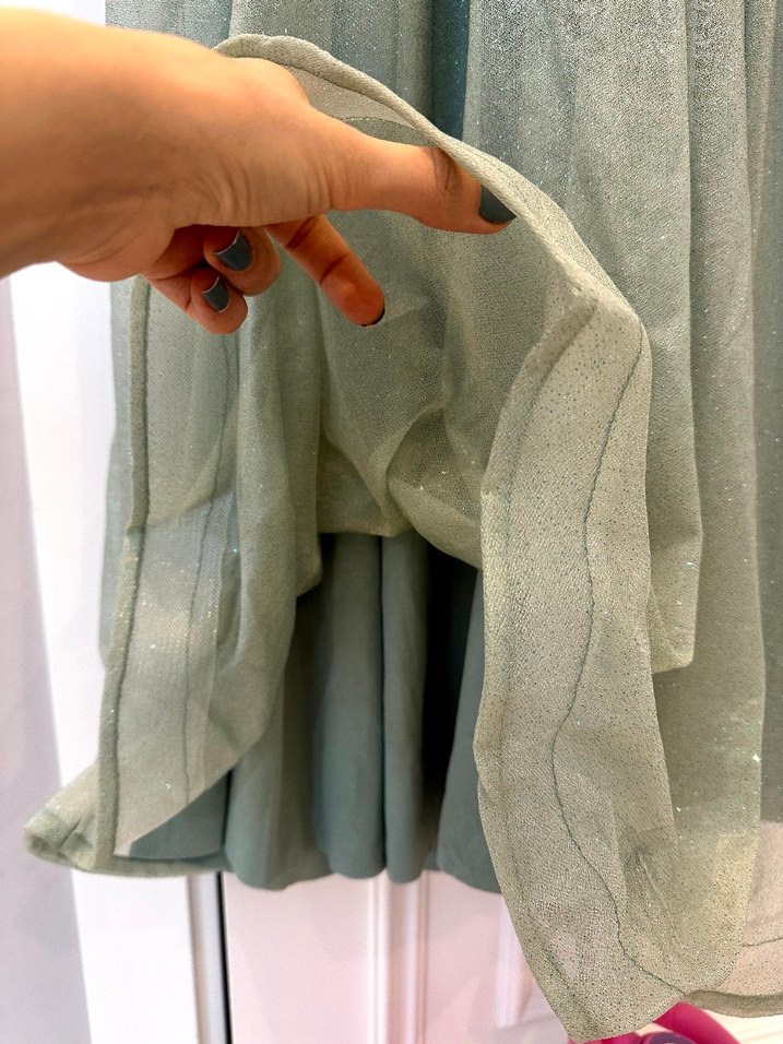 Yeşil simli Uzun Kollu Uzun Abiye Elbise - Görsel 5