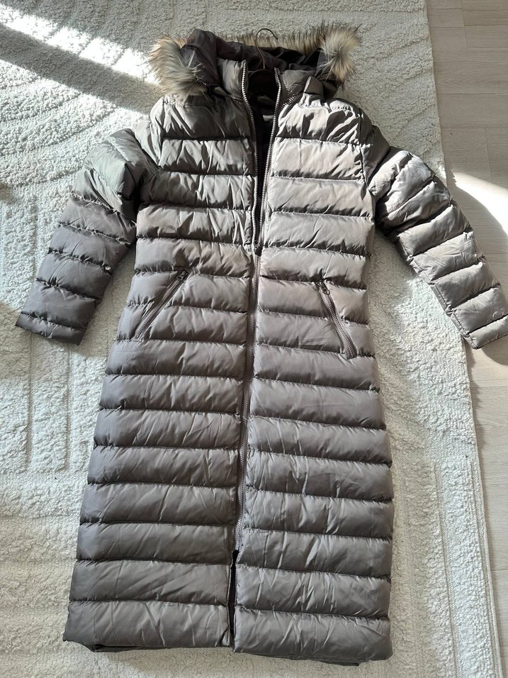 Kürk Detaylı Uzun Kadın Kışlık Mont. şişme mont - Görsel 3