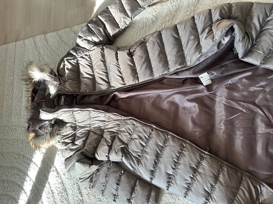 Kürk Detaylı Uzun Kadın Kışlık Mont. şişme mont - Görsel 4