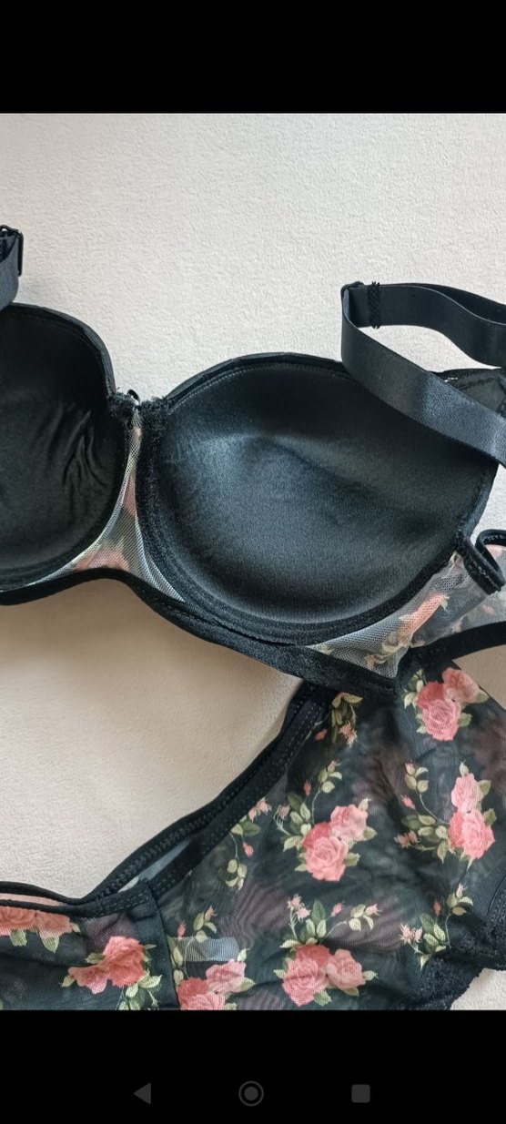 Koyu Pembe Çiçekli Vintage Goth Sütyen Takımı - Görsel 2