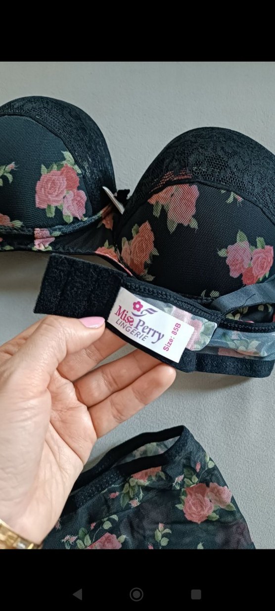 Koyu Pembe Çiçekli Vintage Goth Sütyen Takımı - Görsel 4