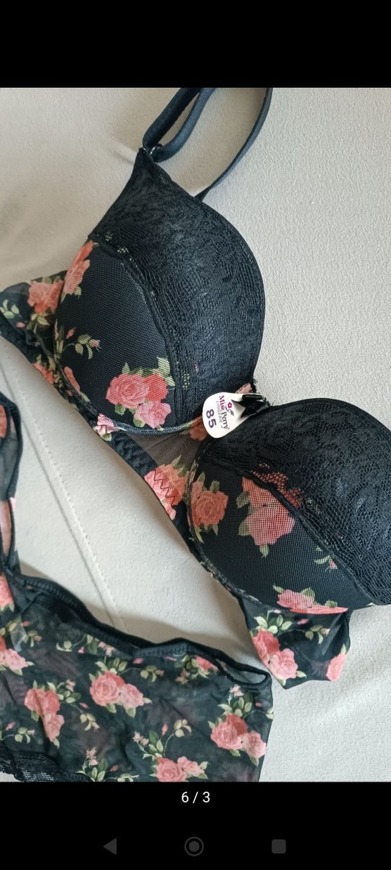 Koyu Pembe Çiçekli Vintage Goth Sütyen Takımı - Görsel 3