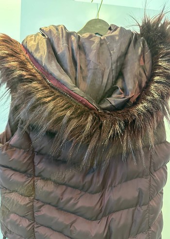 Bordo Kürklü Midi Yelek uzun - Görsel 3