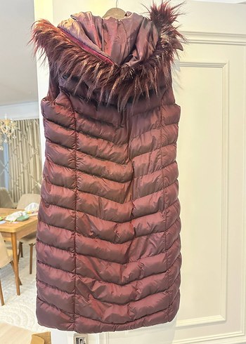 Bordo Kürklü Midi Yelek uzun - Görsel 2