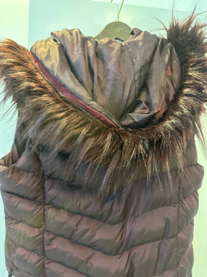 Bordo Kürklü Midi Yelek uzun - Görsel 3