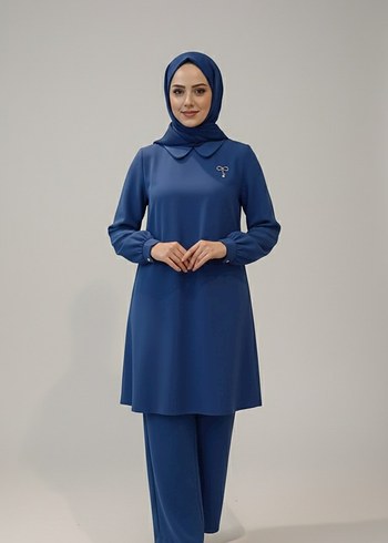mavi Kadın ikili tesettür abiye Takım - Görsel 2