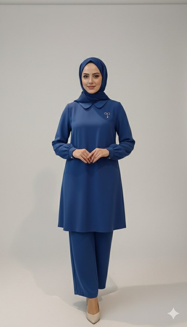 mavi Kadın ikili tesettür abiye Takım - Görsel 2