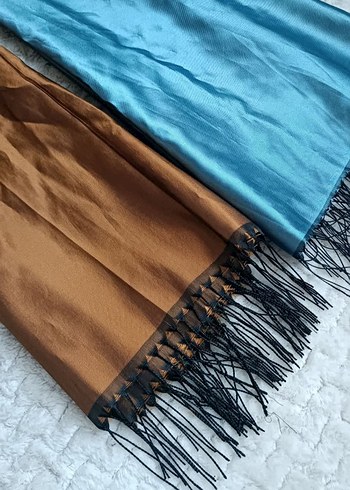 Kadın Parlak Camel Drapeli Saten Şal 2li - Görsel 2