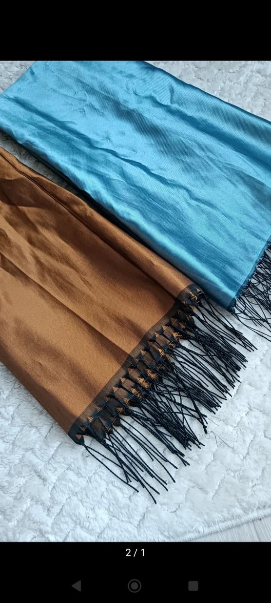 Kadın Parlak Camel Drapeli Saten Şal 2li - Görsel 2