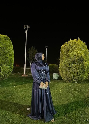 Kemerli Lacivert Abiye